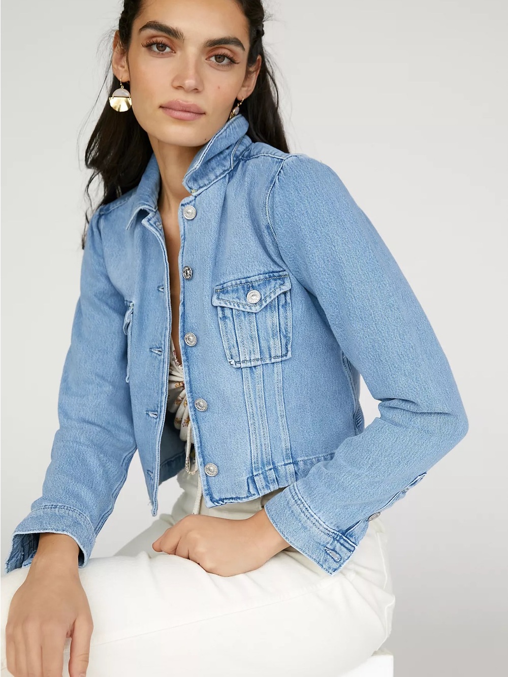 PAIGE Light Wash Cropped Denim Jacket